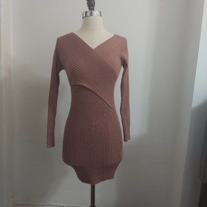Ribbed Knit Wrap Sweater Dress